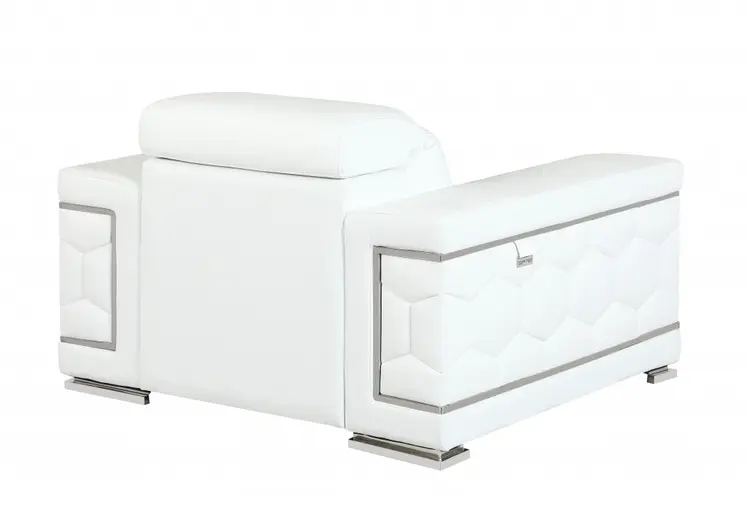 47" White And Silver Genuine Leather Arm Chair