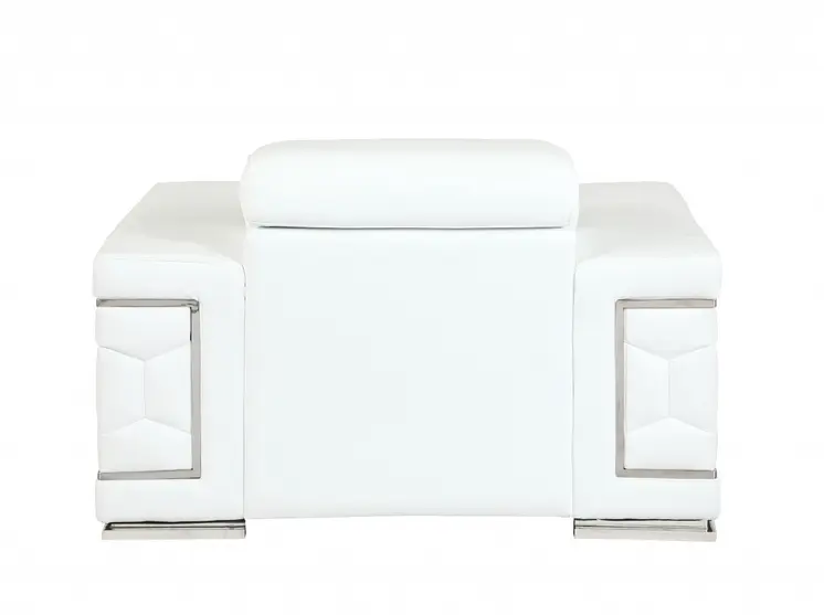 47" White And Silver Genuine Leather Arm Chair