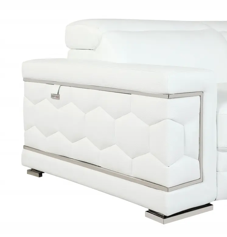 47" White And Silver Genuine Leather Arm Chair