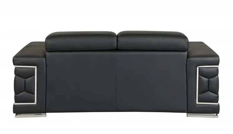 71" Black And Silver Genuine Leather Love Seat