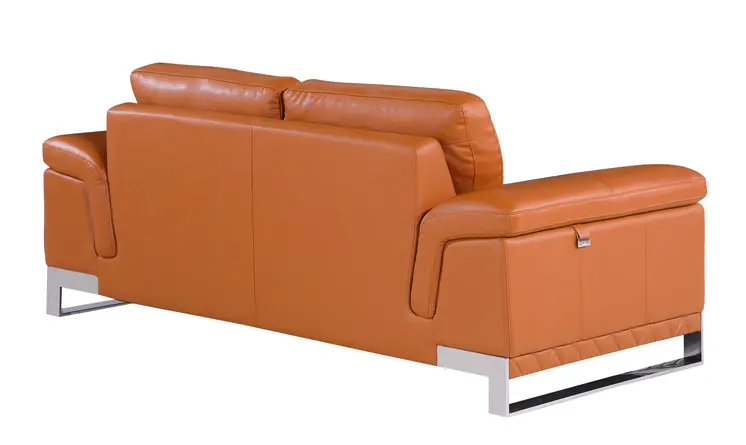 73" Camel And Silver Genuine Leather Loveseat