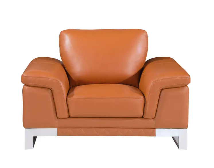 49" Brown And Silver Genuine Leather Arm Chair