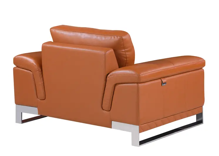 49" Brown And Silver Genuine Leather Arm Chair