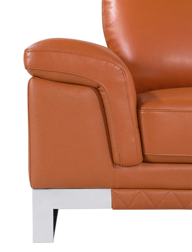 49" Brown And Silver Genuine Leather Arm Chair