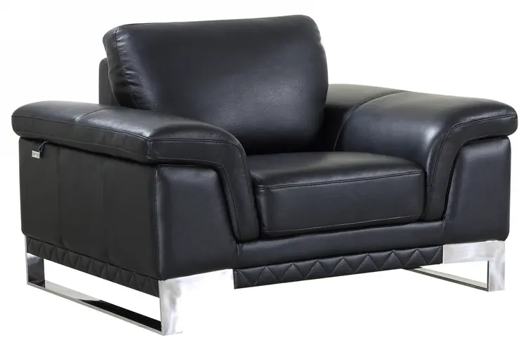 49" Black And Silver Genuine Leather Arm Chair