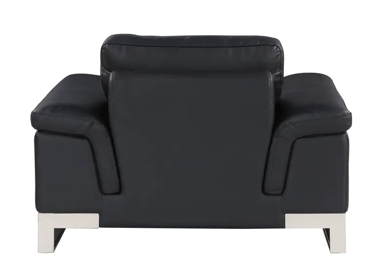 49" Black And Silver Genuine Leather Arm Chair
