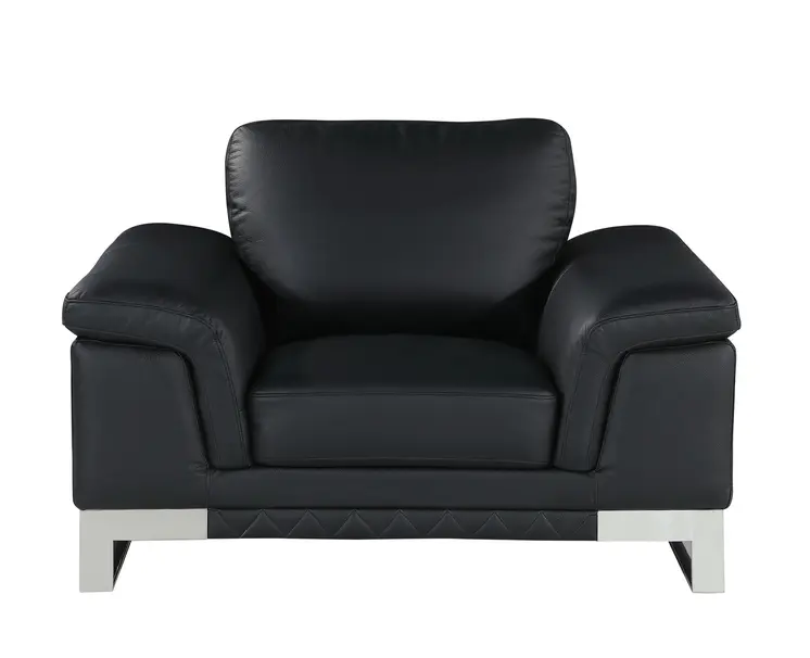 49" Black And Silver Genuine Leather Arm Chair