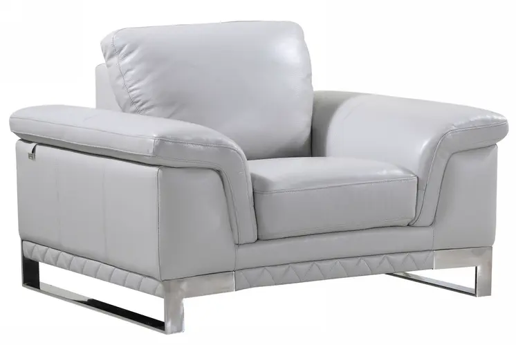 49" Dark Gray And Silver Genuine Leather Arm Chair