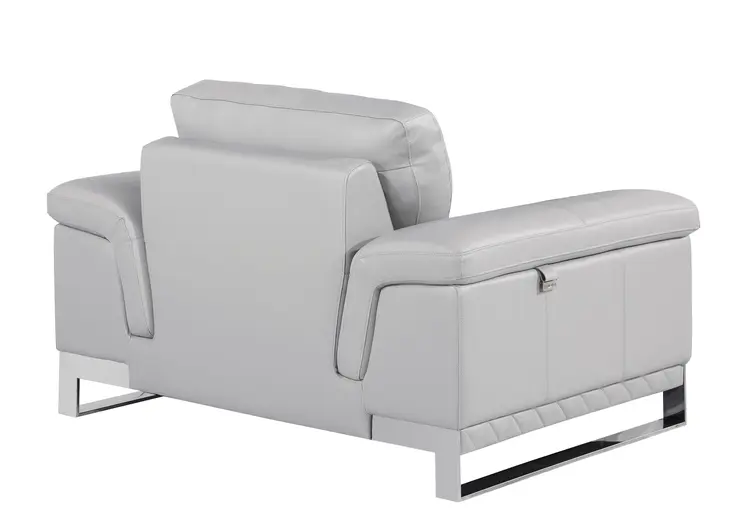 49" Dark Gray And Silver Genuine Leather Arm Chair