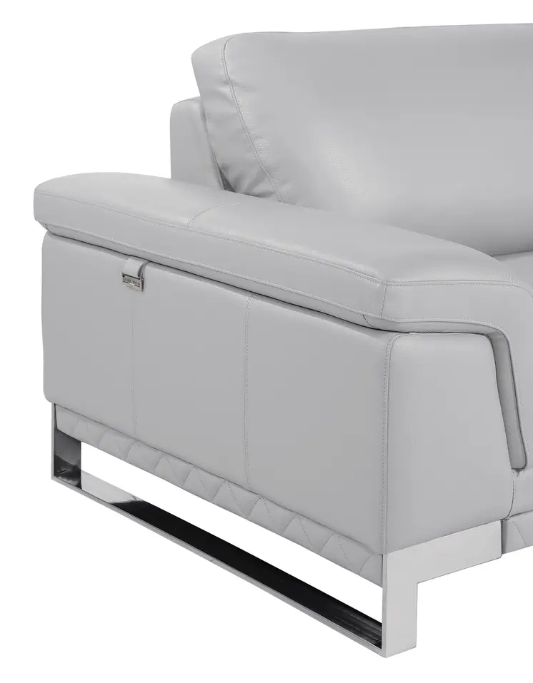 49" Dark Gray And Silver Genuine Leather Arm Chair