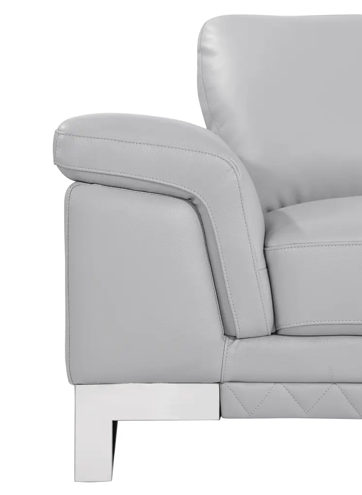 49" Dark Gray And Silver Genuine Leather Arm Chair
