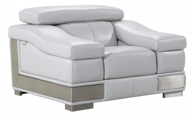 49" Gray Genuine Leather Arm Chair