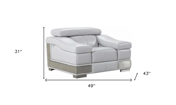 49" Gray Genuine Leather Arm Chair
