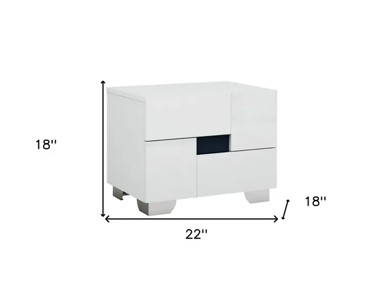 18" White Solid and Manufactured Wood And Mirrored Glass Two Drawer Nightstand