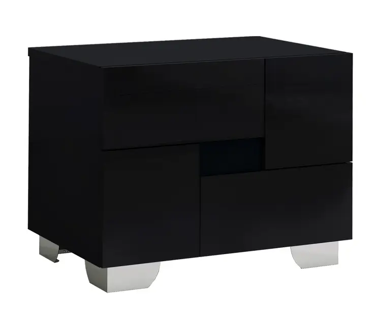 18" Black Wood And Mirrored Glass Two Drawer Nightstand