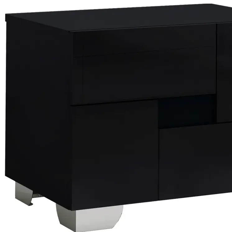 18" Black Wood And Mirrored Glass Two Drawer Nightstand