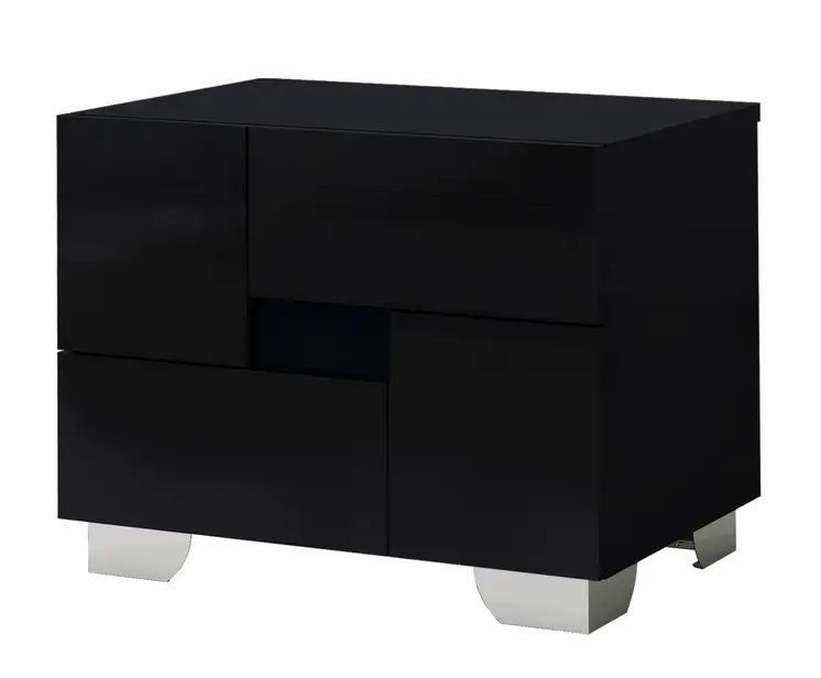 18" Black Wood And Mirrored Glass Two Drawer Nightstand