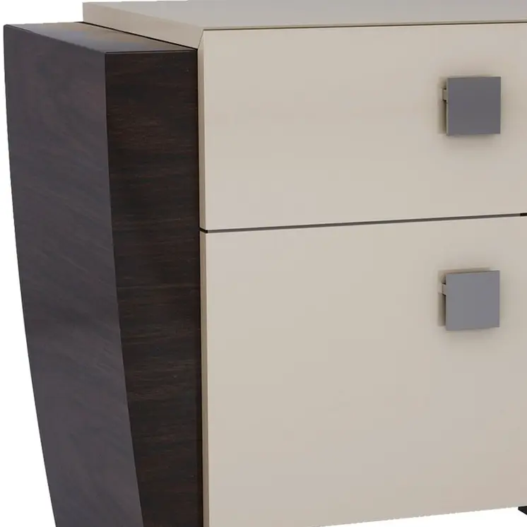 22" Beige and Dark Brown Two Drawer Wood Mirrored Nightstand With Storage