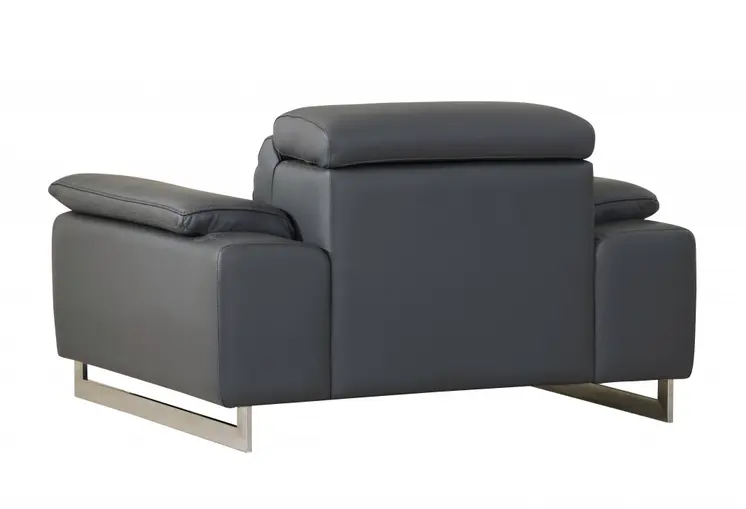 87" Gray And Silver Faux Leather Club Chair