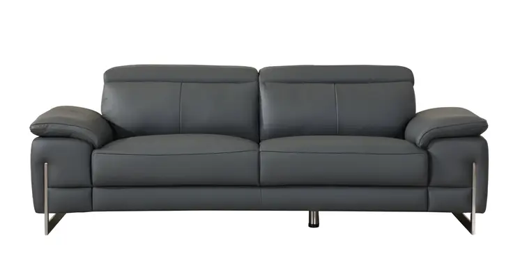 87" Dark Gray Italian Leather Sofa With Silver Legs
