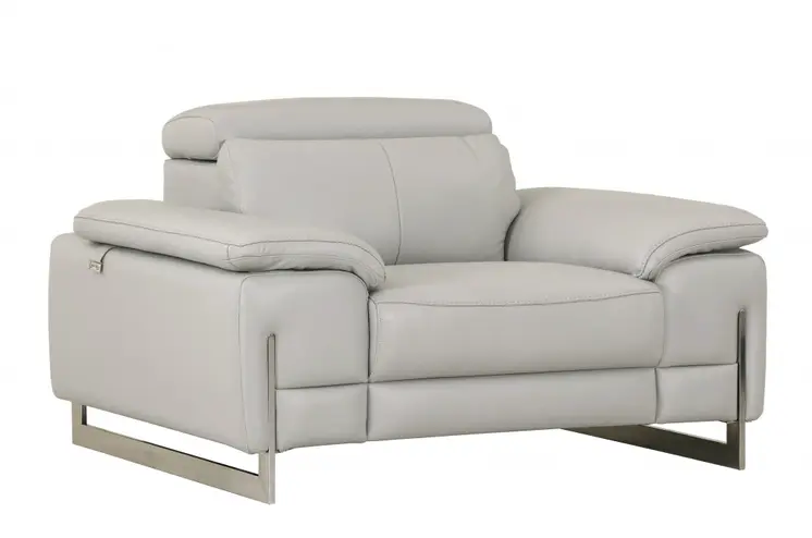 51" Gray And Silver Genuine Leather Chair and a Half