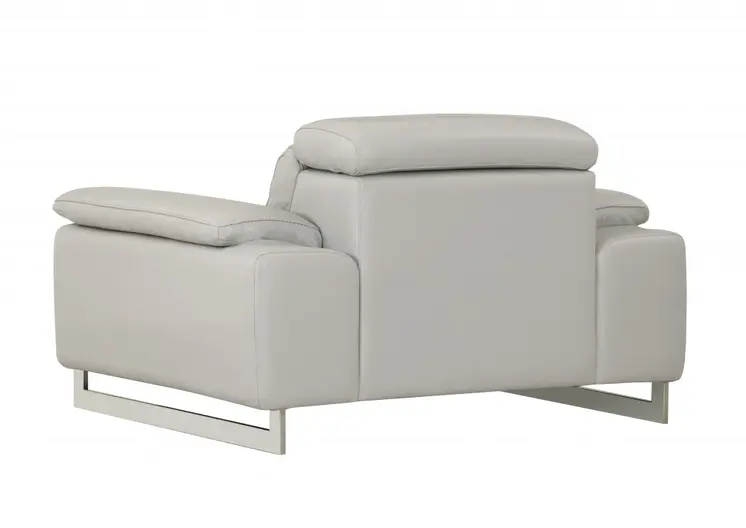 51" Gray And Silver Genuine Leather Chair and a Half