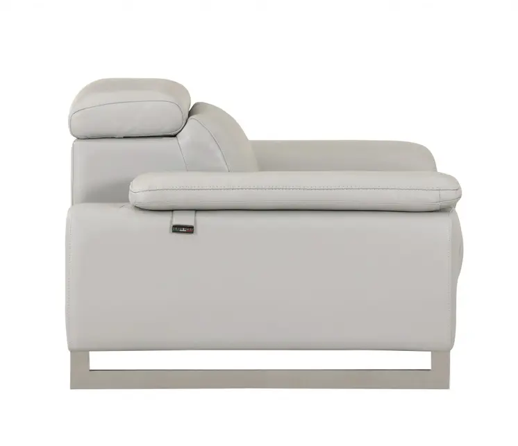 51" Gray And Silver Genuine Leather Chair and a Half