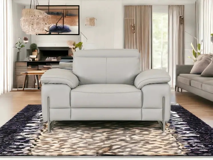 51" Gray And Silver Genuine Leather Chair and a Half