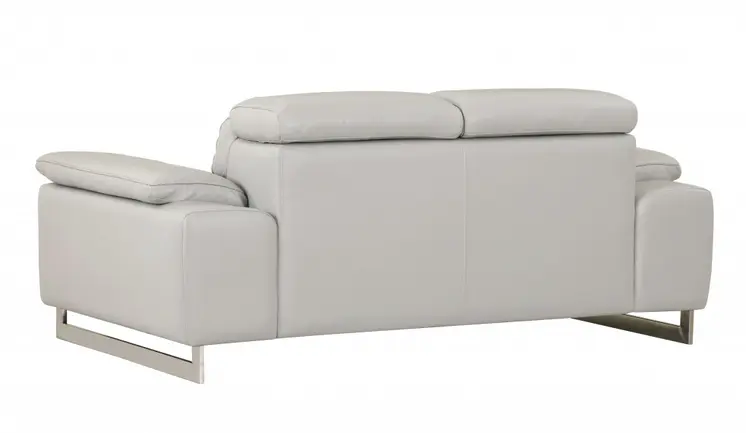 71" Light Gray And Silver Genuine Leather Loveseat