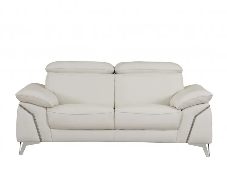 71" White Italian Leather Sofa With Silver Legs