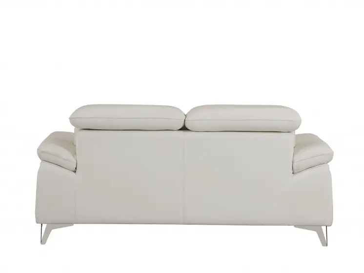 71" White Italian Leather Sofa With Silver Legs