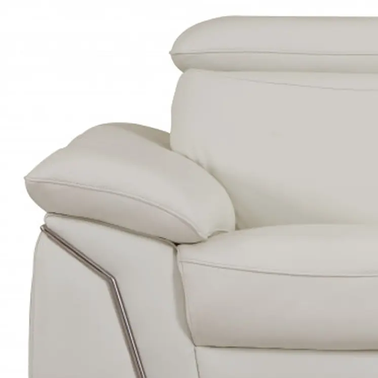 71" White Italian Leather Sofa With Silver Legs