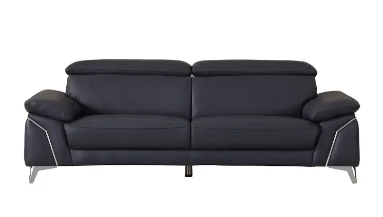 87" Blue Italian Leather Sofa With Silver Legs