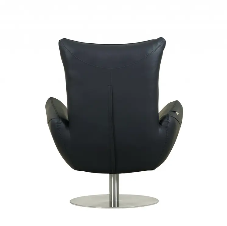 37" Blue And Silver Genuine Leather Lounge Chair