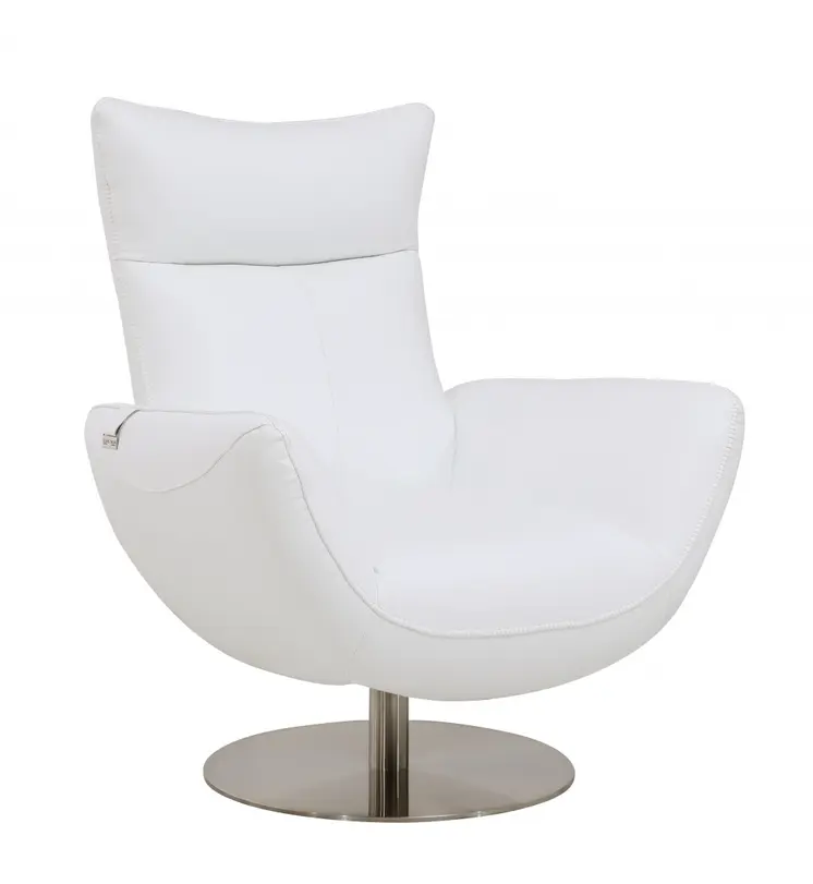 37" White And Silver Genuine Leather Lounge Chair