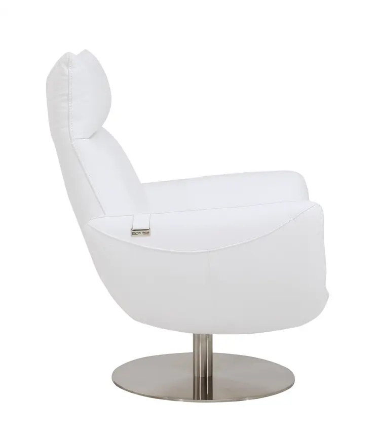 37" White And Silver Genuine Leather Lounge Chair