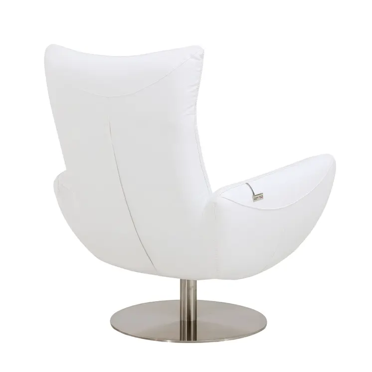 37" White And Silver Genuine Leather Lounge Chair