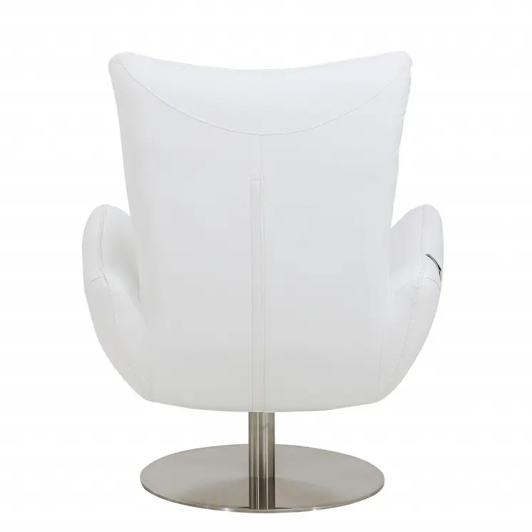 37" White And Silver Genuine Leather Lounge Chair