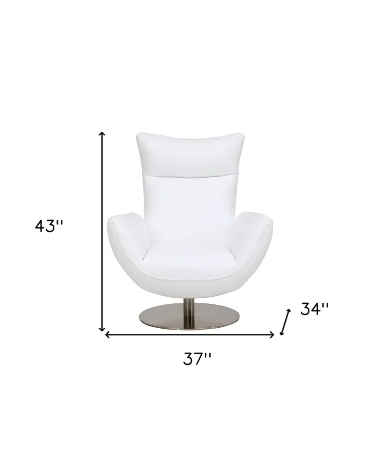 37" White And Silver Genuine Leather Lounge Chair