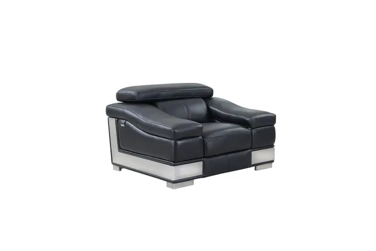49" Black And Silver Genuine Leather Arm Chair