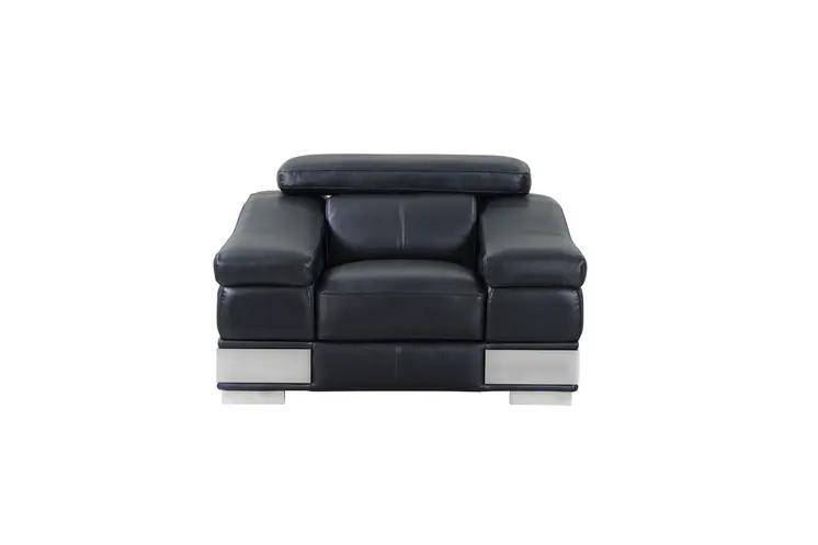 49" Black And Silver Genuine Leather Arm Chair
