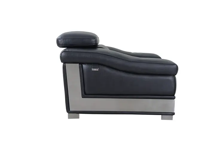 49" Black And Silver Genuine Leather Arm Chair