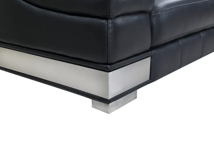 49" Black And Silver Genuine Leather Arm Chair