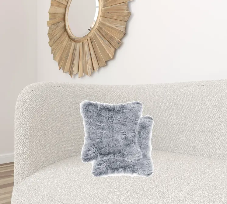 18" X 18" X 5" Grey Faux Fur  Pillow 2 Pack