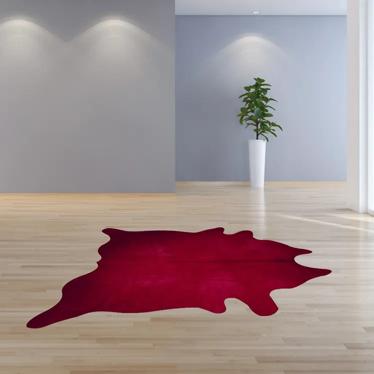 6' X 7' Burgundy Cowhide Area Rug