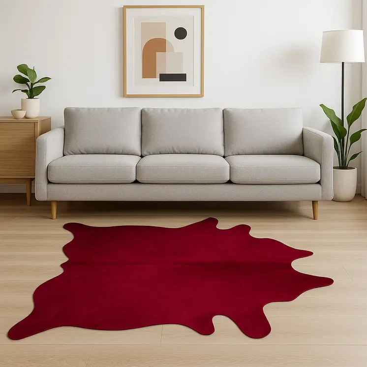 6' X 7' Burgundy Cowhide Area Rug