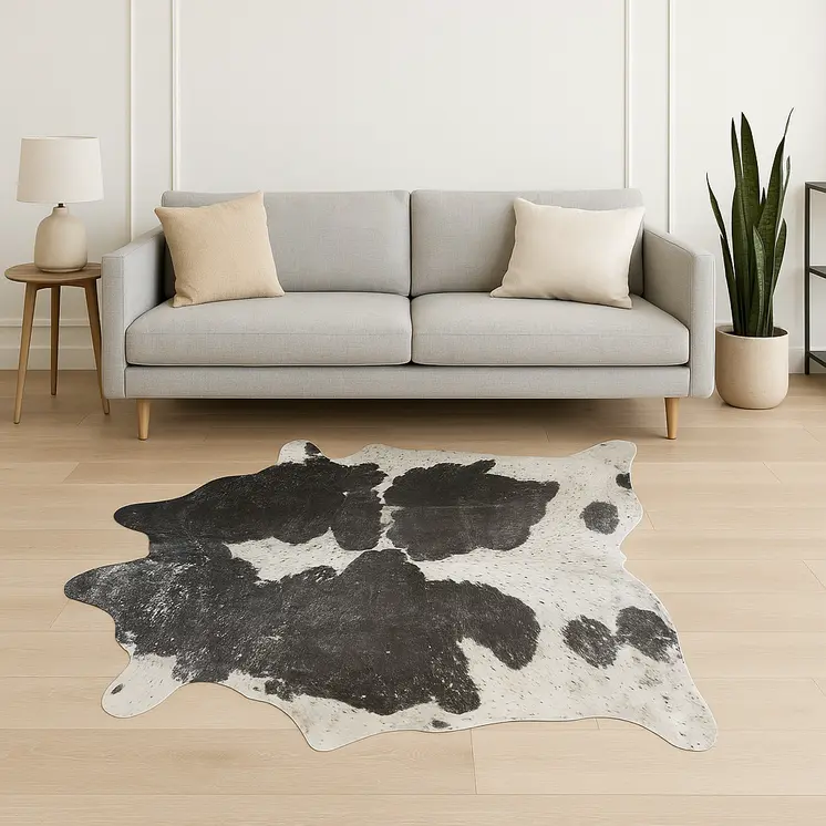 6' X 7' Black And Silver Cowhide Cowhide Print Area Rug