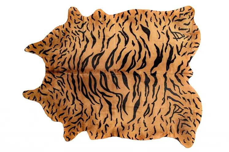6' X 7' Brown And Black Cowhide Tiger Print Area Rug