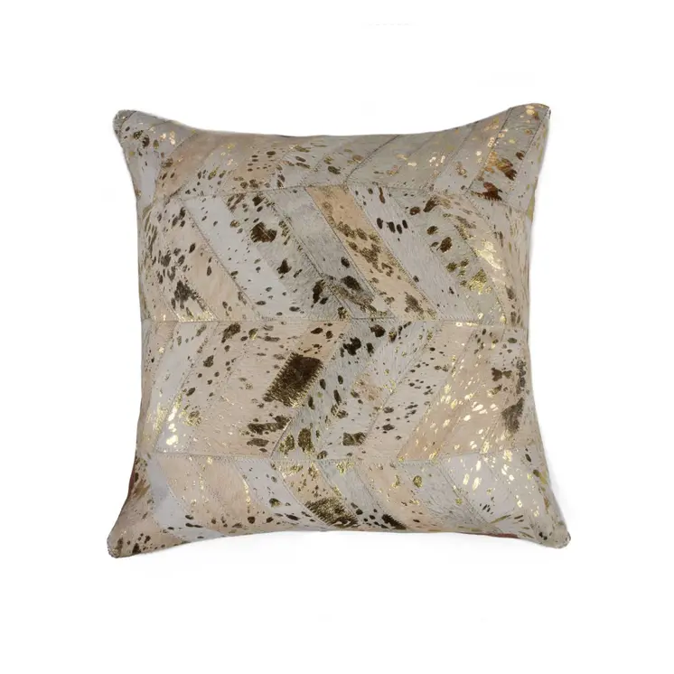 18" Natural And Gold Cowhide Throw Pillow