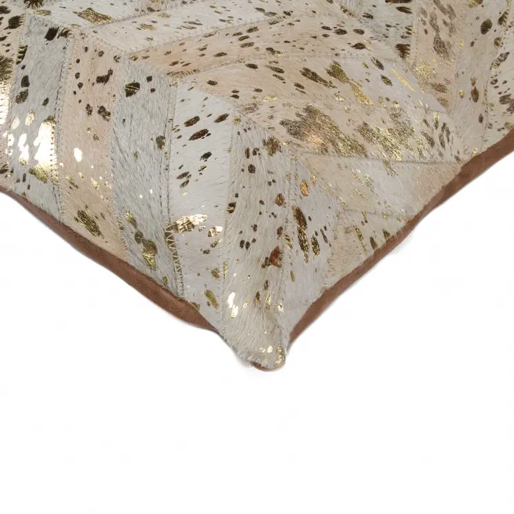 18" Natural And Gold Cowhide Throw Pillow